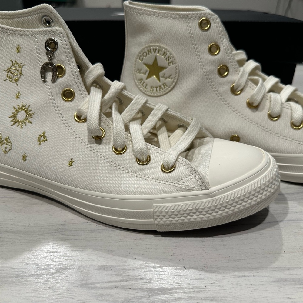Converse High-Top Sneakers - White with Gold Details